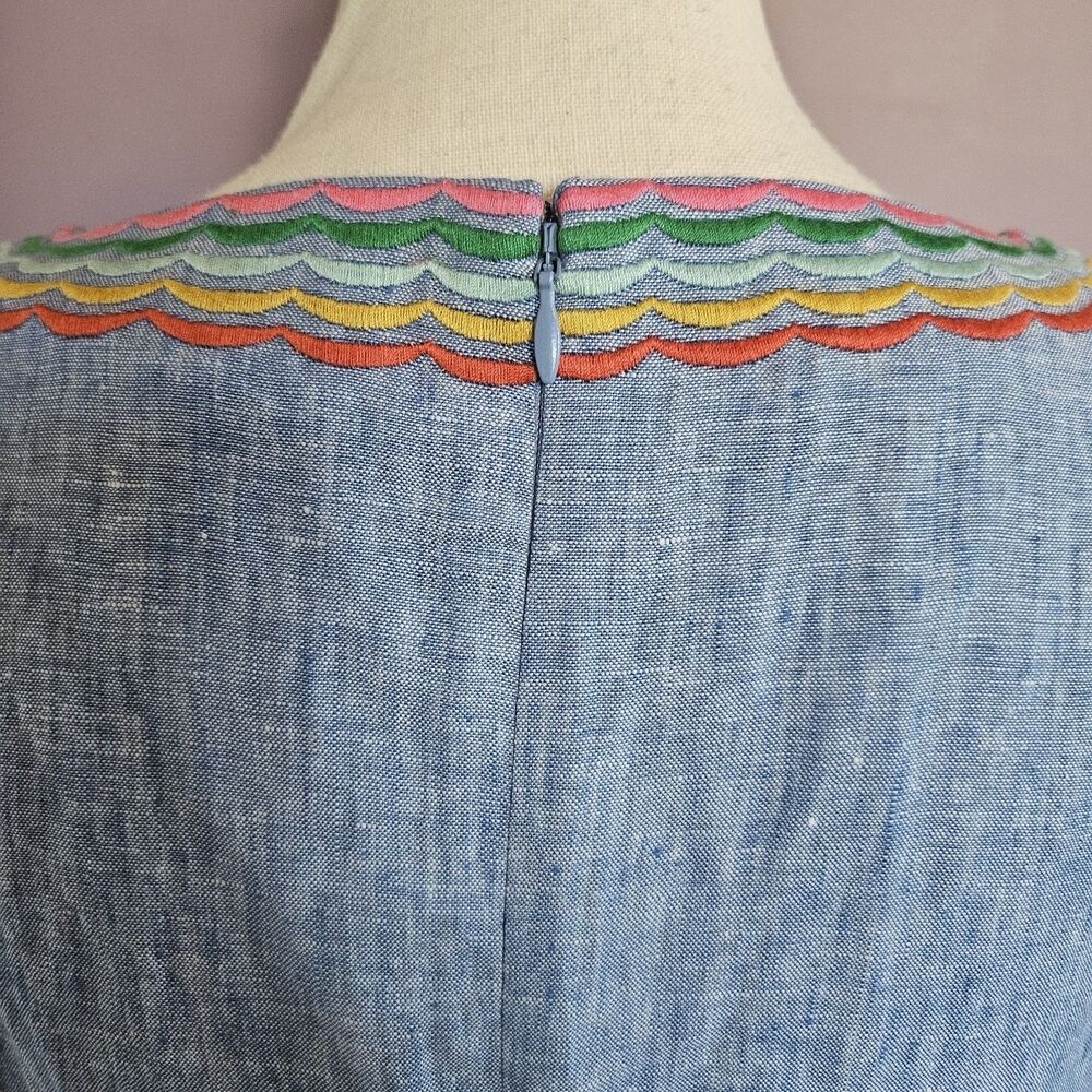 Boden 100% Linen Chambray Laura Embroidered Fiesta Folk Boho Summer Dress - Picture 10 of 13